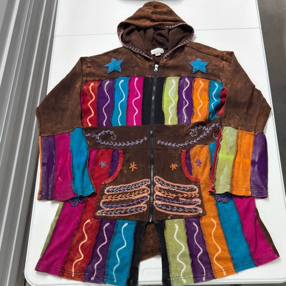 Rising International Patchwork Hoodie Womens XXL Multi Color Boho Zip Up